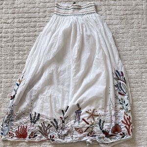 Zara Smocked Sea Motif Embroidered Maxi Skirt Size XS
